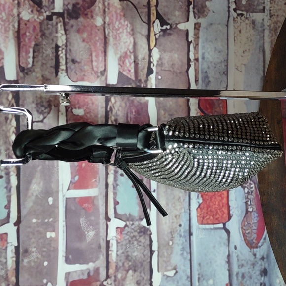 Zara Crystal Studded Black Satin Bag - Picture 2 of 9